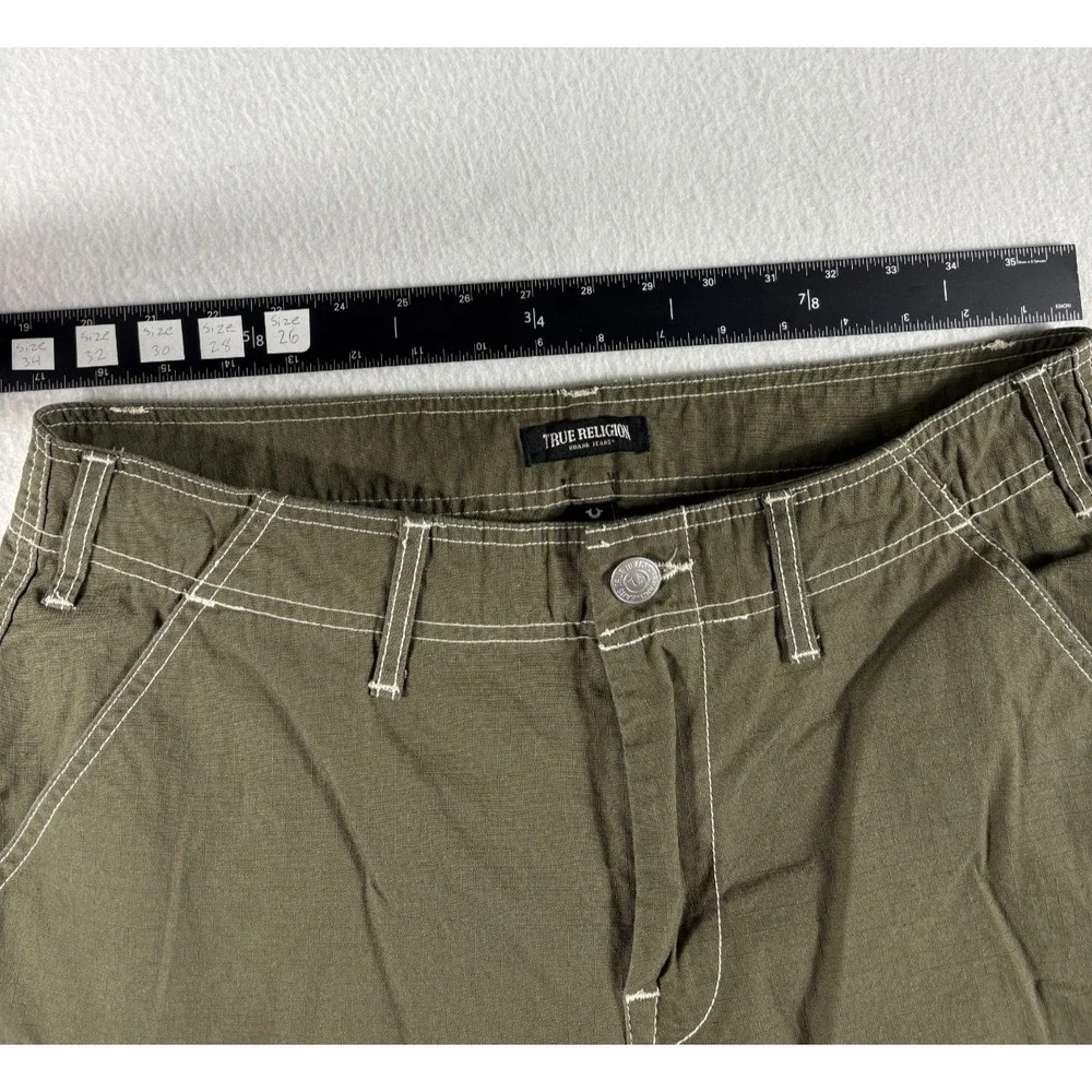 True Religion Cargo Pants Mens 32 Olive Green Ripstop Logo Straight Leg‎ Travel